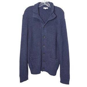 Gap Mens Waffle Knit Cardigan Large Blue Cotton Academia‎ Grandpa Preppy Classic